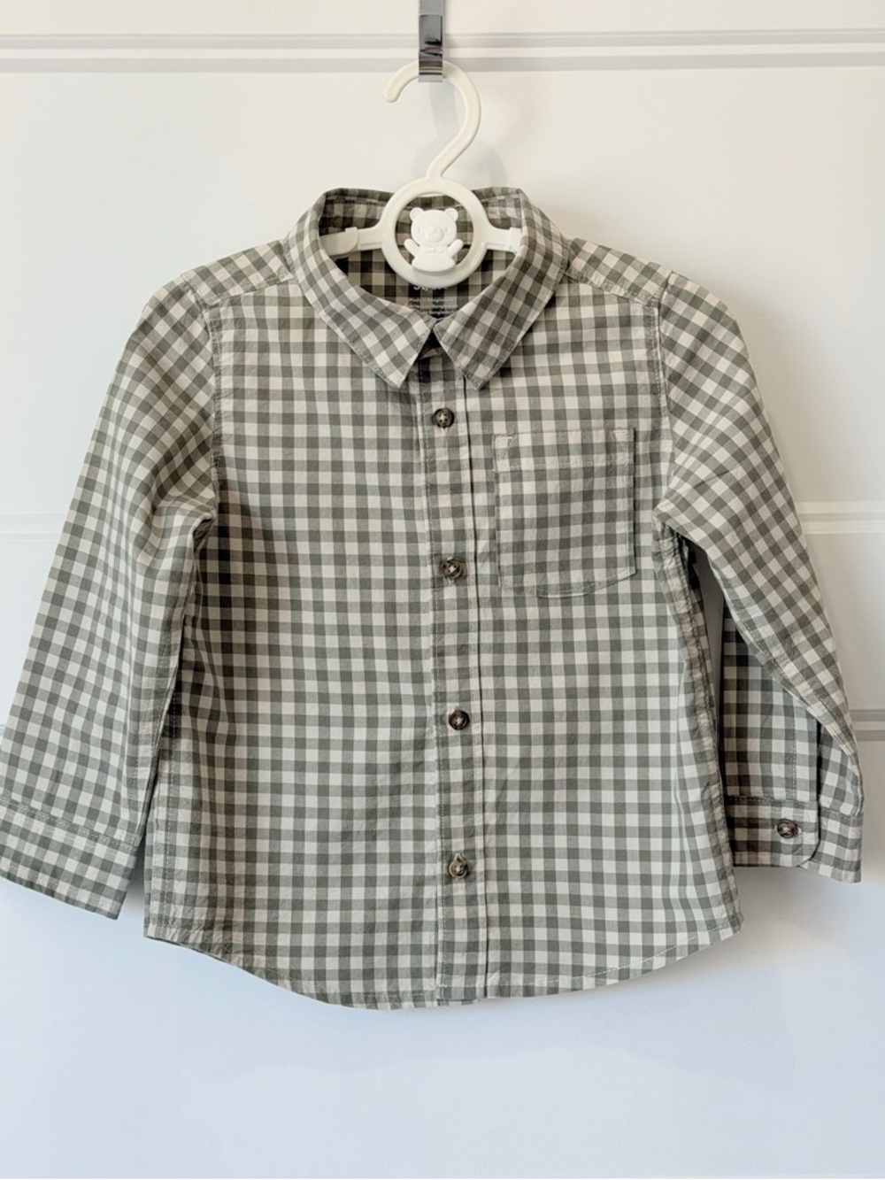 Carter's Gray and White Gingham Button-Down Shirt